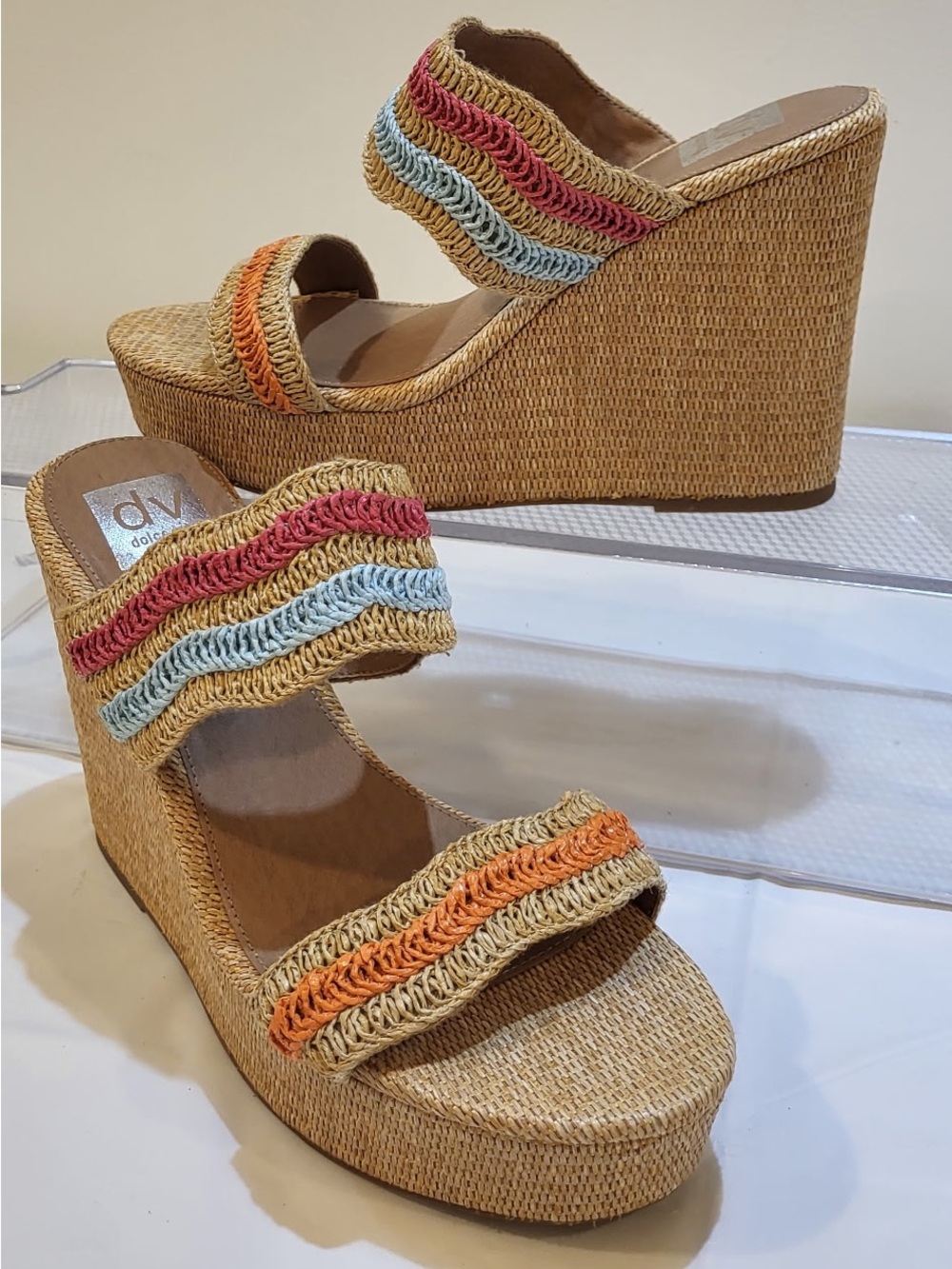 DOLCE VITA tan raffia Espadrille platform wedge sandals